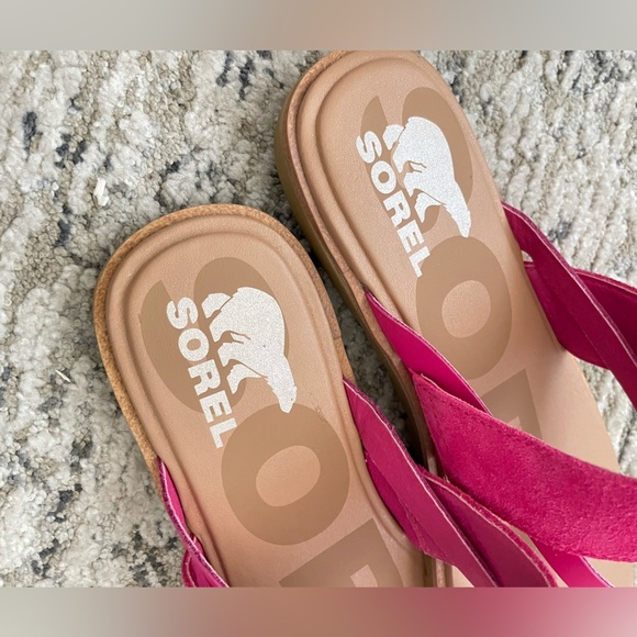 New Sorel Ella II Easy Sandals Flip Flops Size 10.5 Pink Suede Womens - Picture 4 of 9